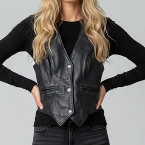 Xelement Black Genuine Leather Moto Biker Vest Large